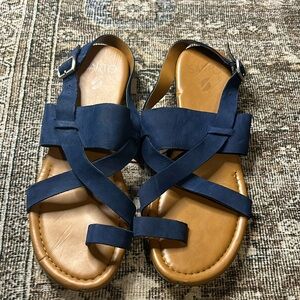 Navy blue leather sandals